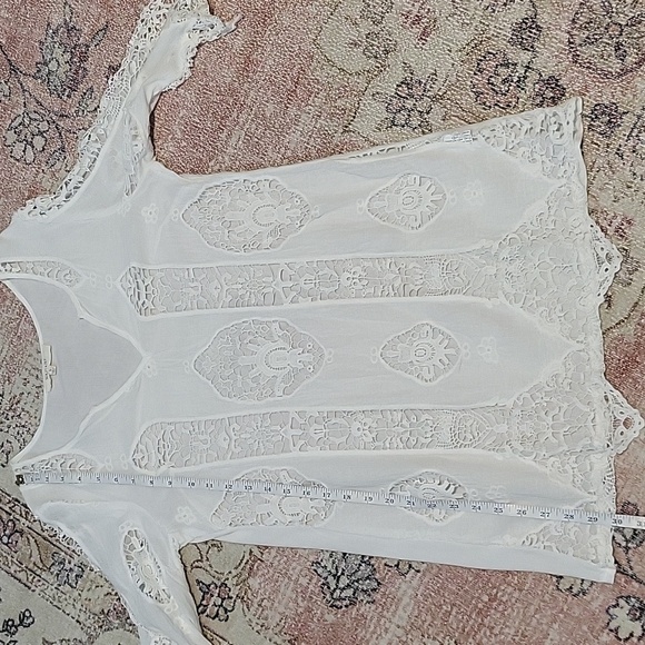 Solitaire Swim Unlined White Crochet Front 3/4 Sleeve Cotton Cover-Up Size S - Picture 11 of 11